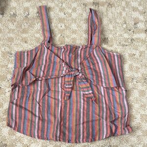 Pink and Blue Sleeveless Tie Front Tank Top